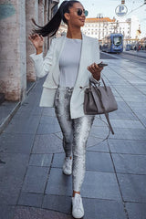 Silver Snake Shimmer High Waist Skinny Trousers - Briele