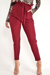 Wine Paper Bag Tie Waist Cigarette Trousers - Karmen