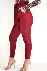 Wine Paper Bag Tie Waist Cigarette Trousers - Karmen