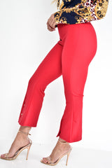 Red Cropped Bell Button Bottom Trousers - Daisie