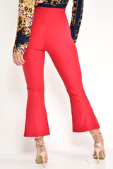 Red Cropped Bell Button Bottom Trousers - Daisie