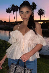 Nude Bardot Tie Front Tulle Top - Jax