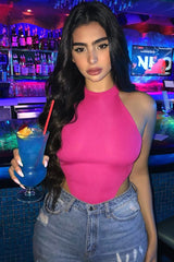Fuchsia Ribbed High Neck Sleeveless Bodysuit - Electra