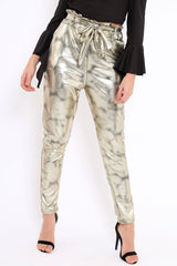 Gold Metallic Tie Waist Trousers - Brigette