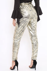 Gold Metallic Tie Waist Trousers - Brigette
