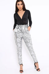 Silver Metallic Tie Waist Trousers - Brigette