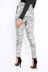 Silver Metallic Tie Waist Trousers - Brigette