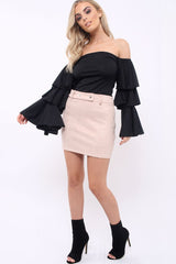 Black Bardot Top with Frill Sleeves - Brigid