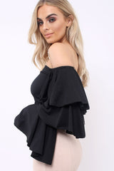 Black Bardot Top with Frill Sleeves - Brigid
