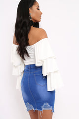 Cream Bardot Top with Frill Sleeves - Brigid