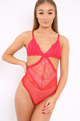Red Lace Cut Out Bodysuit - Brina