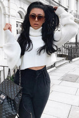 Cream Rib Knit Roll Neck Jumper - Brinna