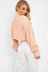 Pink Rib Knit Roll Neck Jumper - Brinna
