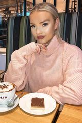 Pink Rib Knit Roll Neck Jumper - Brinna