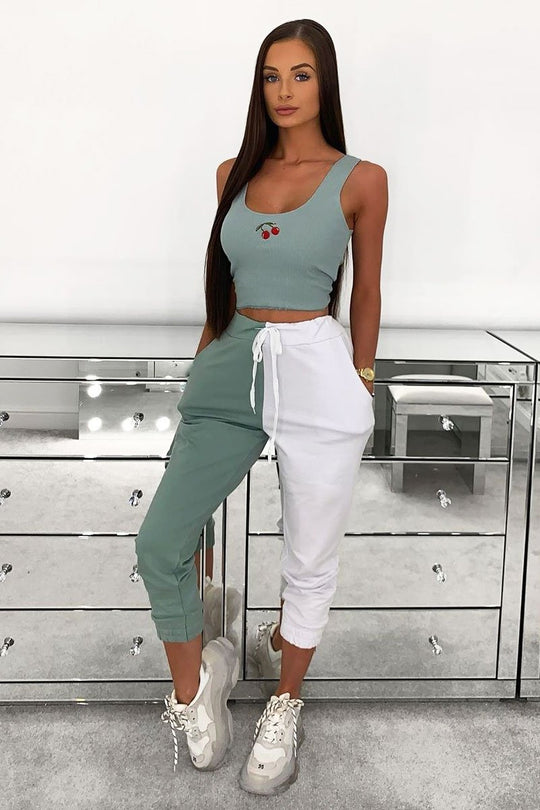 Sage Half White Elasticated Waist Joggers - Dasha