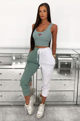 Sage Half White Elasticated Waist Joggers - Dasha