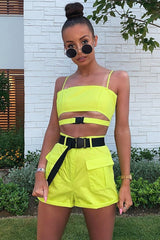 Lime Buckle Utility Crop Top and Shorts Co-ord - Juri