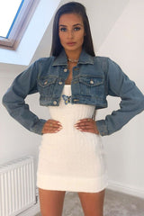 White Fluffy Yarn Butterfly Motif Mini Dress - Jamie