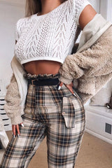 Brown Check Frill Detail Trousers - Bristal