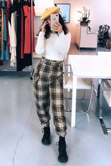 Brown Check Frill Detail Trousers - Bristal