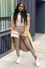 Brown Check Frill Detail Trousers - Bristal