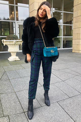 Navy Tartan Frill Detail Trousers - Bristal