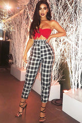 Black White Check Frill Detail Trousers - Bristal