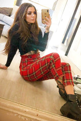 Red Tartan Frill Detail Trousers - Bristal