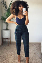 Navy Tartan Frill Detail Trousers - Bristal