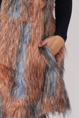 Pink & Blue Faux Fur Long Gilet - Britt