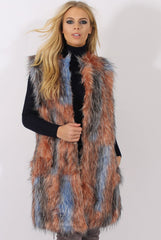 Pink & Blue Faux Fur Long Gilet - Britt