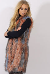 Pink & Blue Faux Fur Long Gilet - Britt