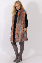 Pink & Blue Faux Fur Long Gilet - Britt