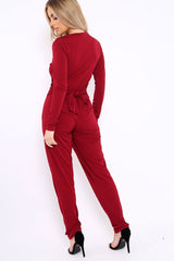 Wine Plunge Tie Back Jumpsuit - Brittney
