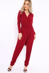 Wine Plunge Tie Back Jumpsuit - Brittney