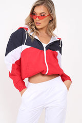 Navy And Red Lightweight Hooded Zip Front Jacket - Brodi
