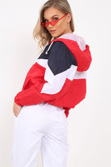 Navy And Red Lightweight Hooded Zip Front Jacket - Brodi