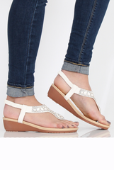 White Diamante Sling Back Toe Bar Sandals - Mara