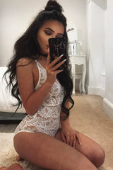 White Lace Cross Back Bodysuit - Brogan