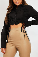 Black Ruched Middle Cropped Shirt - Brogann