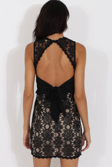 Black Lace Tie Open Back Dress - Bronwyn
