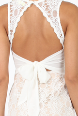 White Lace Tie Open Back Dress - Bronwyn