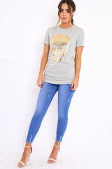 Grey Tshirt with Gold Skull Print - Brook