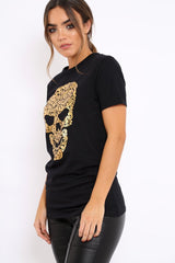 Black Tshirt with Gold Skull Print - Brook