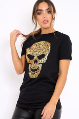 Black Tshirt with Gold Skull Print - Brook