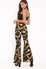 Black Gold Chain Print Flared Trousers - Brooke
