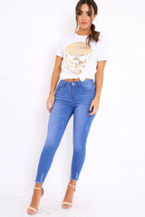 White Tshirt with Gold Skull Print - Brook