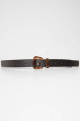 Black Faux Leather Brown Tortoise Shell Buckle Belt - Carsen