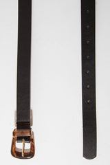Black Faux Leather Brown Tortoise Shell Buckle Belt - Carsen