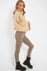 Brown Check Belted Tapered Trousers - Kierra